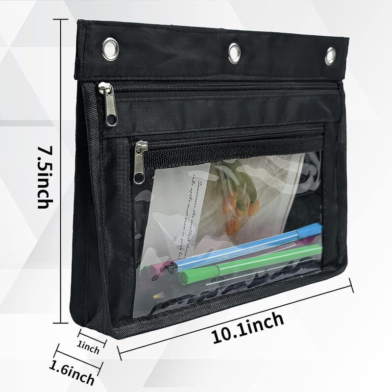 YoeeJob 1inch Expandable Pencil Pouch for 3 Ring Binder  6 Pack Large Capacity Pencil Pouch with Zipper  Three Ring Clear Binder Pencil Case Suitable for School and Office (6  Black) - Image 2